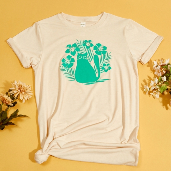 Cat Lady Tropicat Tee Shirt Soft Peachy Tan Women's Size Large - Picture 14 of 14